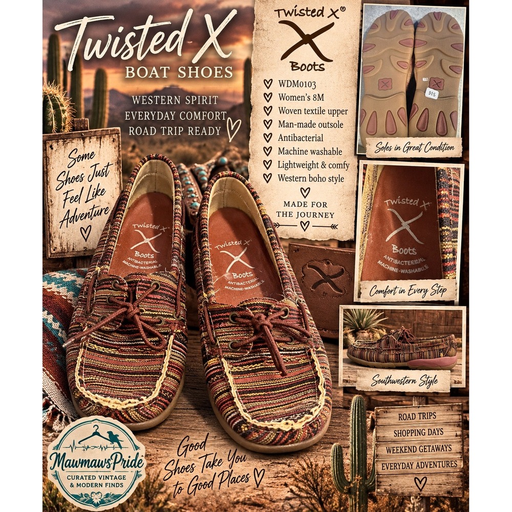 Twisted X WDM0103 Women 8M Serape Boat Shoes Western Boho Moccasin Stripe Flats
